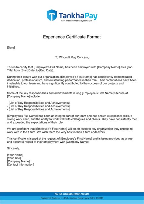 Experience Certificate Format For Software Developer