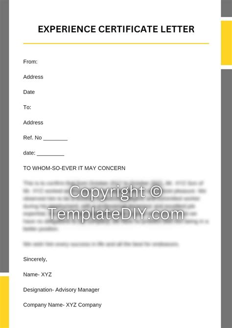 Experience Certificate Letter Sample Word Format
