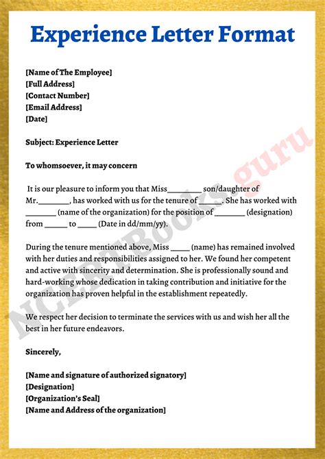 Experience Letter Format Pdf