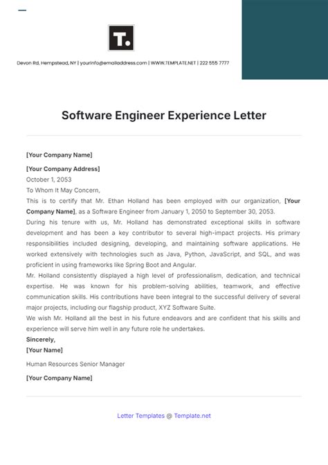 Download Experience Letter For Software Engineer 