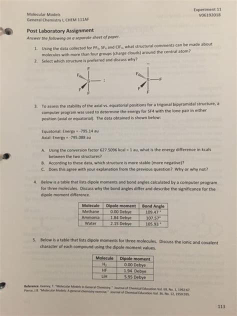 experiment 11 molecular models answers