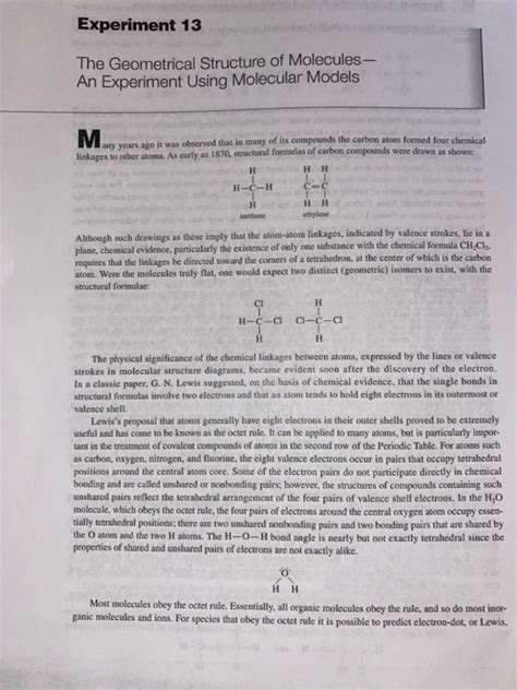 Experiment 13 Geometrical Structure Of Molecules Answers