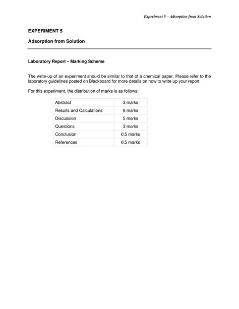 Experiment 5 Adsorption From Solution