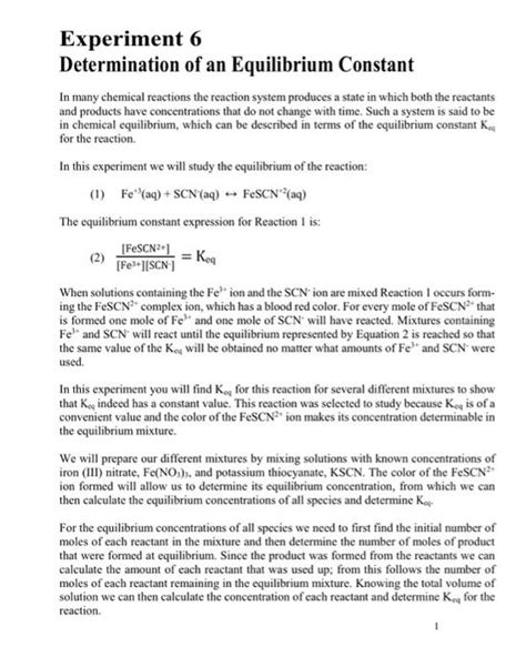 Experiment 6 Determination Of The Equilibrium Constant For Bromocresol Green