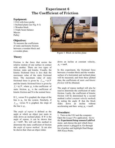 Read Experiment 6 The Coefficient Of Friction 