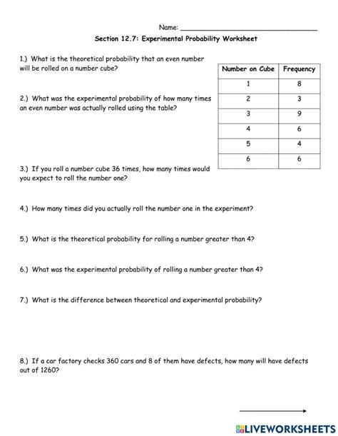Experimental And Theoretical Probability Worksheet