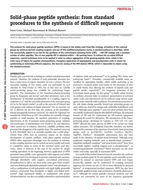 Experimental Procedures Solid Phase Peptide Synthesis Spps