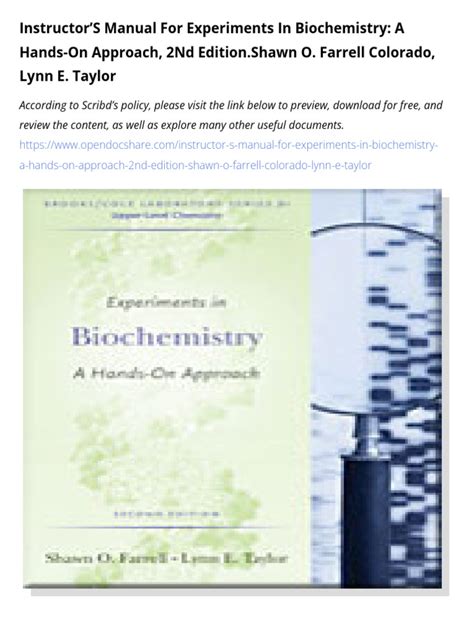 Experiments In Biochemistry A Hands On Approach 2nd Second Edition By Farrell Shawn O Taylor Lynn E 2005
