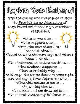 Explain Evidence Sentence Starters