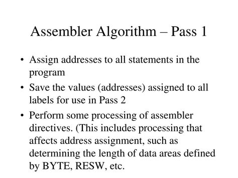 explain first pass of assembler data processing