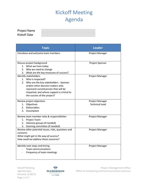 explain kick-off meeting activities templates template