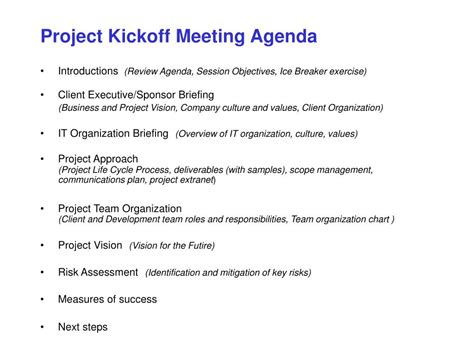 explain kick-off meeting minutes example template powerpoint