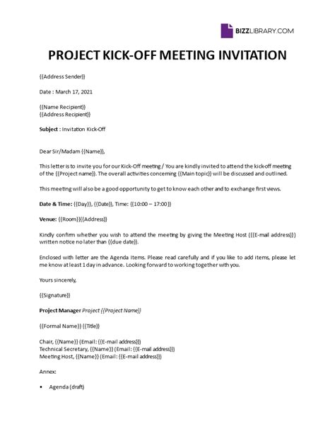 explain kick-off meeting schedule sample letter
