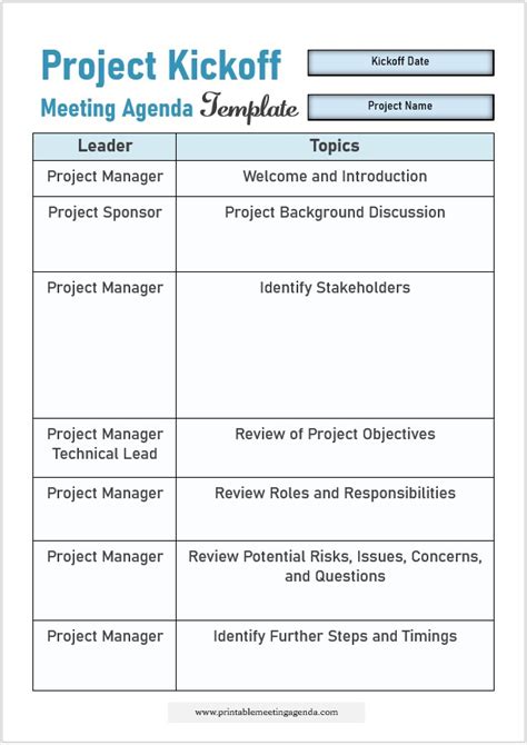 explain kick-off meeting schedule template excel