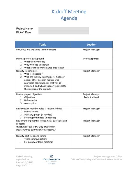 explain kick-off meeting template example template download