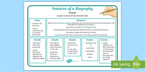 explanation text language features of biography
