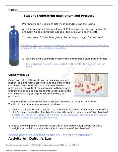 Exploration Sheet Answer Key Equilibrium And Pressure