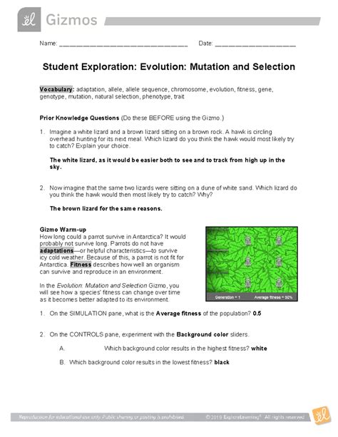 Explore Learning Gizmo Answers Mutation And Selection