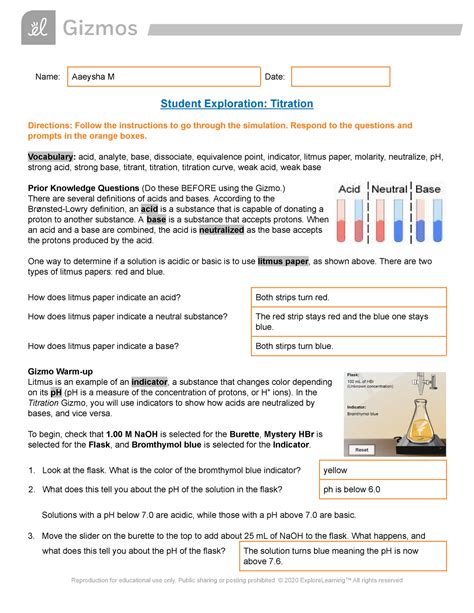 explore learning gizmo answers titration