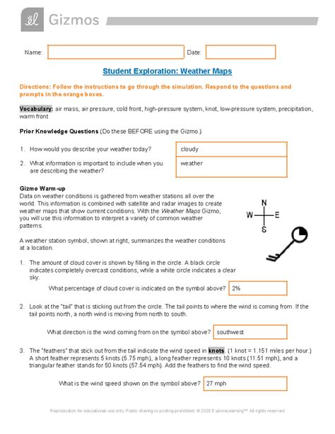 Explore Learning Gizmo Weather Maps Answer Key