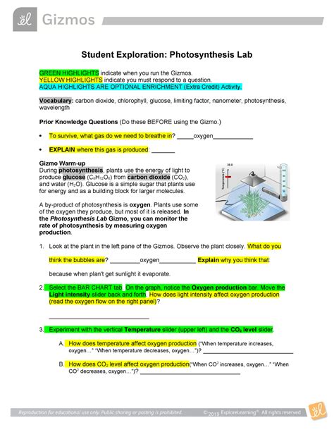Explore Learning Student Exploration Photosynthesis Lab Answers