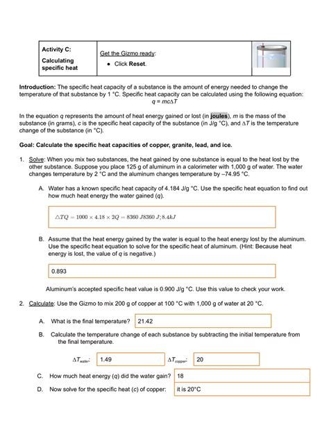 Full Download Explore Learning Calorimetry Lab Answer Key Pdf 