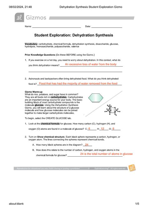 Read Online Explore Learning Student Exploration Dehydration Synthesis 