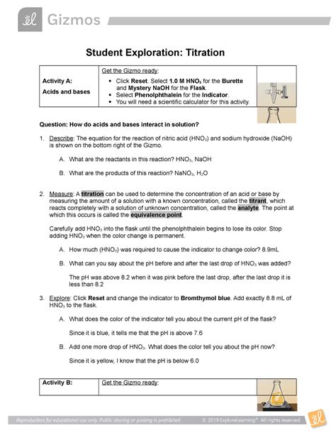 Read Explore Learning Student Exploration Titration Answer Key 