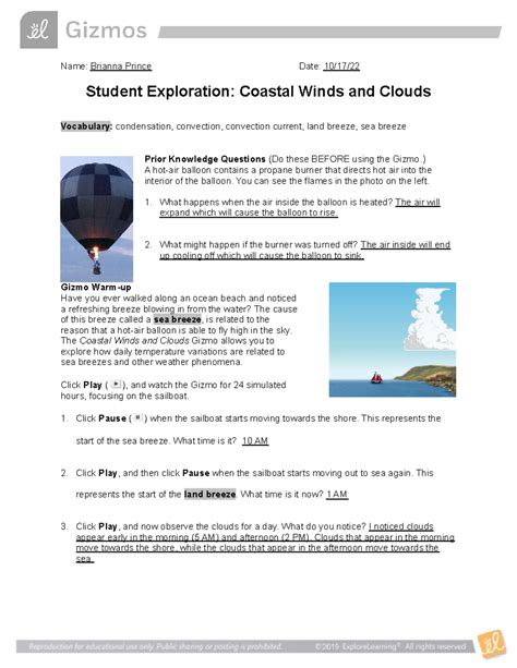 Explorelearning Coastal Winds And Clouds Answer Key