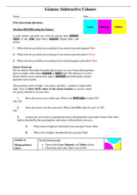 explorelearning gizmo answer key subtractive colors
