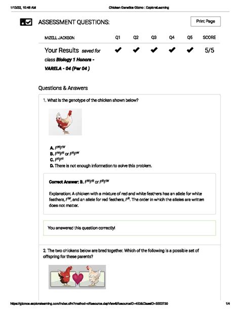 Explorelearning Gizmo Answer Sheet Chicken Genetics