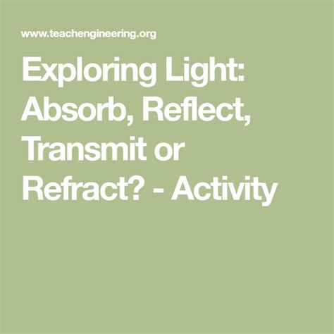 Exploring Light Absorb Reflect Transmit Or Refract Activity Reflection And Refraction Worksheet Middle School - Reflection And Refraction Worksheet Middle School