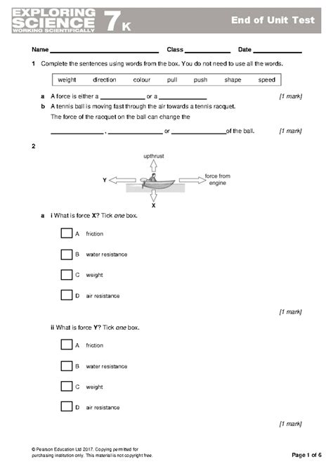 exploring science 7kend of unit test