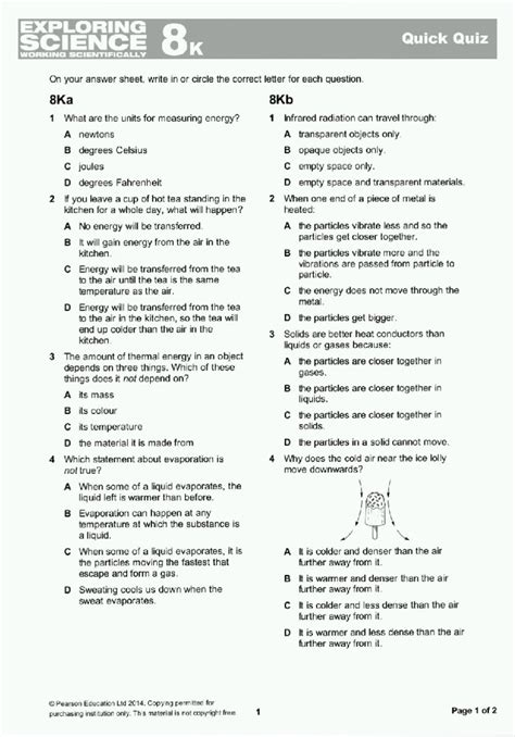exploring science 8 woraksheets