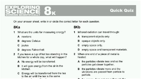 Exploring Science 8k End Of Unit Test Answers