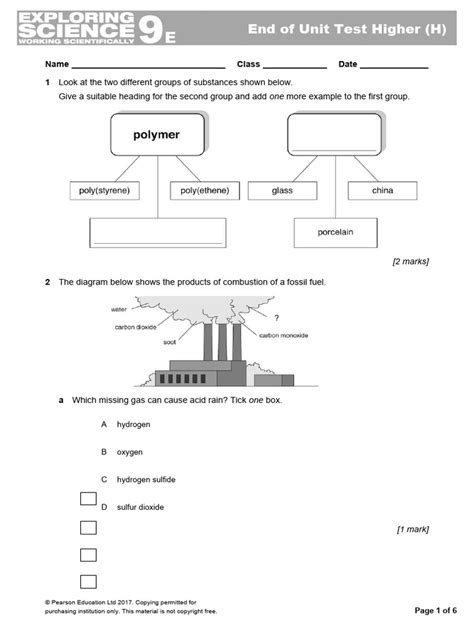 exploring science 9g end of unit test