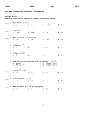 Download Exponent Laws Multiple Choice Quiz 