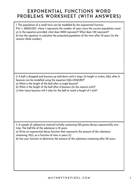 exponential function word problems with answers