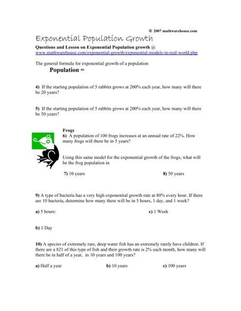 Exponential Population Growth Math Warehouse