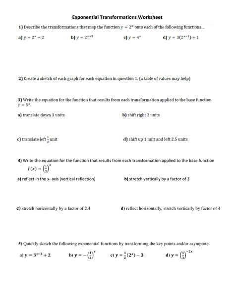 Exponential Transformations Tesccc Key