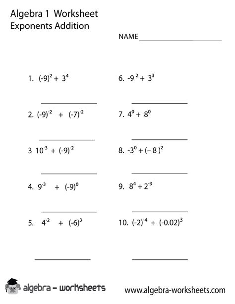 Exponents Addition Algebra 1 Worksheet Printable Algebra 2 Exponents Worksheet - Algebra 2 Exponents Worksheet