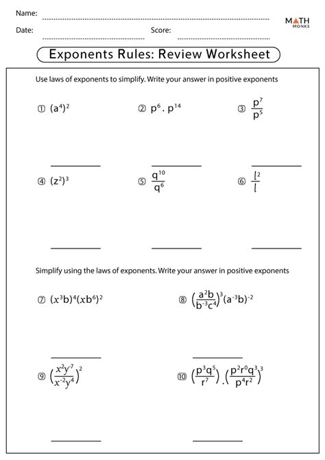 exponents practice with answer key