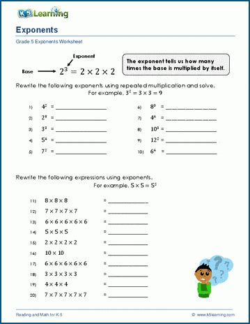 Exponents Worksheets For Grade 5 K5 Learning Exponents Equations Worksheet Grade 8 - Exponents Equations Worksheet Grade 8
