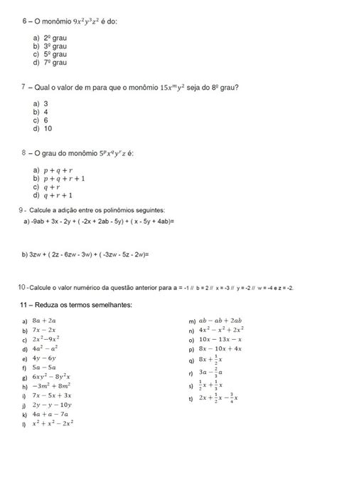 expressões algébricas exercícios