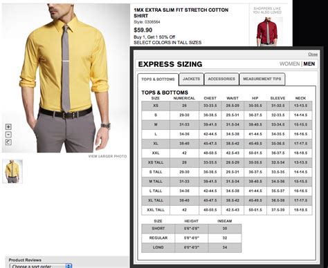 Express Mens Shirts Size Chart