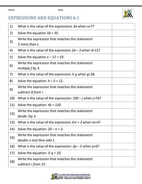 Expression Worksheets Mathematical Expressions Worksheet - Mathematical Expressions Worksheet