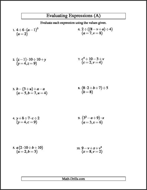 Expressions 8th Grade Worksheet   Evaluating Expressions Worksheet Together With 7 Best Math - Expressions 8th Grade Worksheet