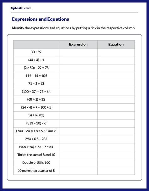 Expressions And Equations Worksheets Mathematical Expressions Worksheet - Mathematical Expressions Worksheet