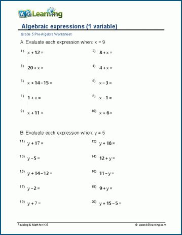 Expressions With 1 Variable Worksheets K5 Learning Writing Expressions 5th Grade Worksheet - Writing Expressions 5th Grade Worksheet