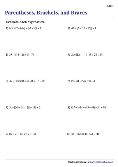 Expressions With Parentheses Worksheet For 4th 5th Grade Parentheses Math Worksheets - Parentheses Math Worksheets
